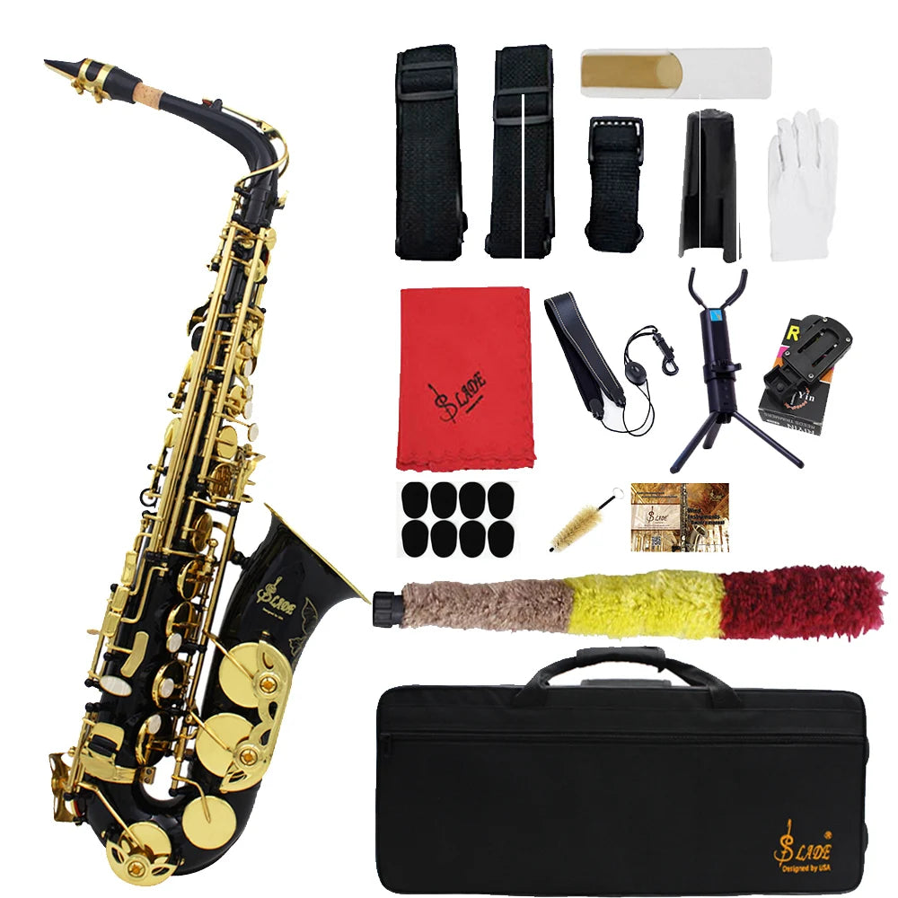 Black Golden Brass Body Saxophone Professional Woodwind Instrument Saxophone Complete Parts Set