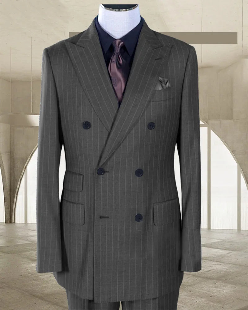 Stripe Men's Classic Business Suit Jacket Suit and Pants