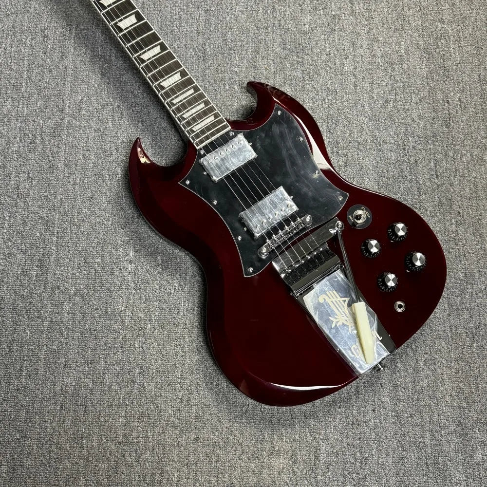 Free Shipping Dark Red SG Electric Guitar Rosewood Fingerboard HH Pickups Trapezoid Inlay Tuilp Tuners