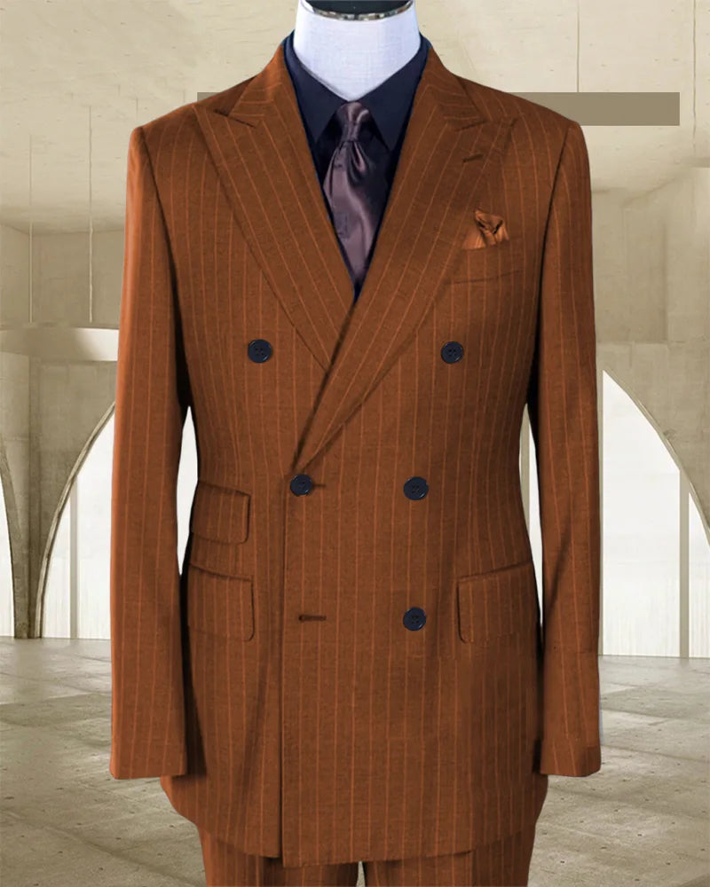 Stripe Men's Classic Business Suit Jacket Suit and Pants