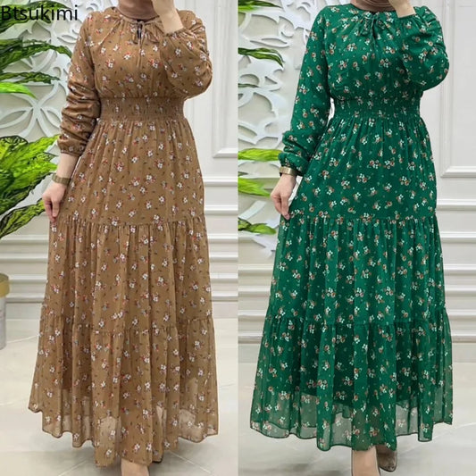 Flower Printed Long Dresses for Women
