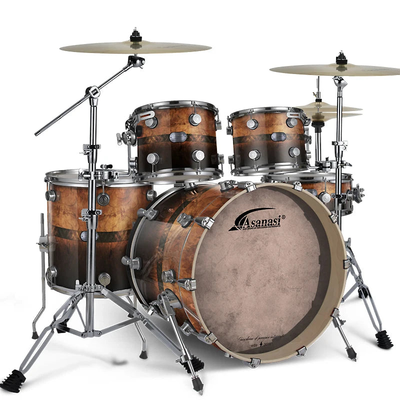 Drum Set with Multi-layer Birch Shells 5 Drums 3 Cymbals and Remo, Drum Skins with Bonus Cymbals