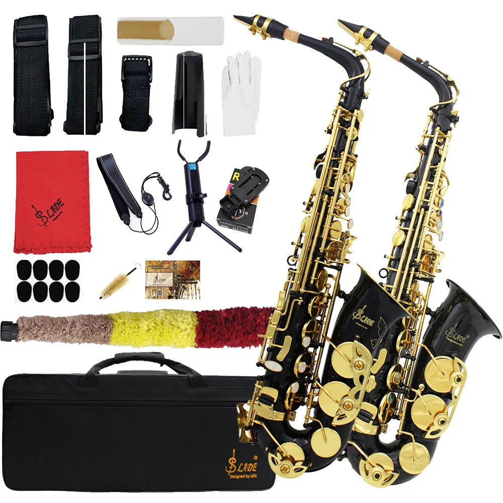 Black Golden Brass Body Saxophone Professional Woodwind Instrument Saxophone Complete Parts Set