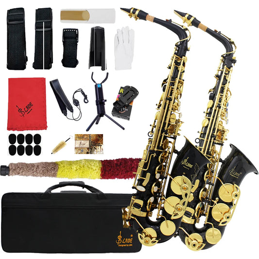 Black Golden Brass Body Saxophone Professional Woodwind Instrument Saxophone Complete Parts Set