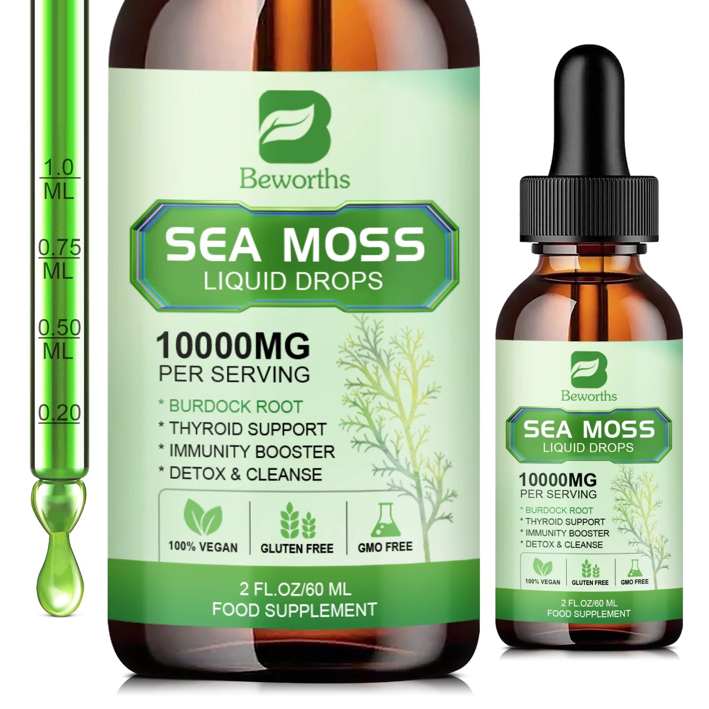 Organic Seamoss Drops with Burdock Root and Spirulina Support Immunity and Gut Health, Help Digestion Weight Management