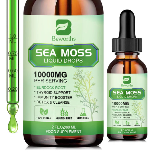 Organic Seamoss Drops with Burdock Root and Spirulina Support Immunity and Gut Health, Help Digestion Weight Management