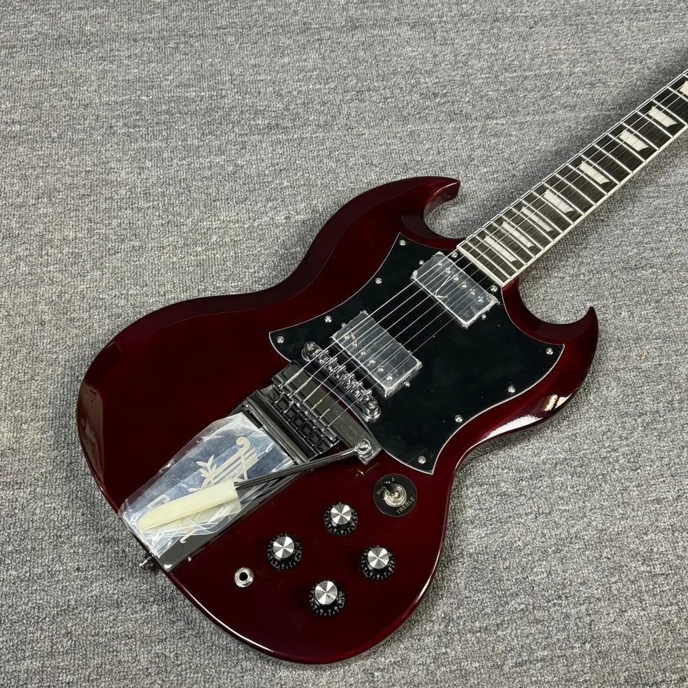 Free Shipping Dark Red SG Electric Guitar Rosewood Fingerboard HH Pickups Trapezoid Inlay Tuilp Tuners
