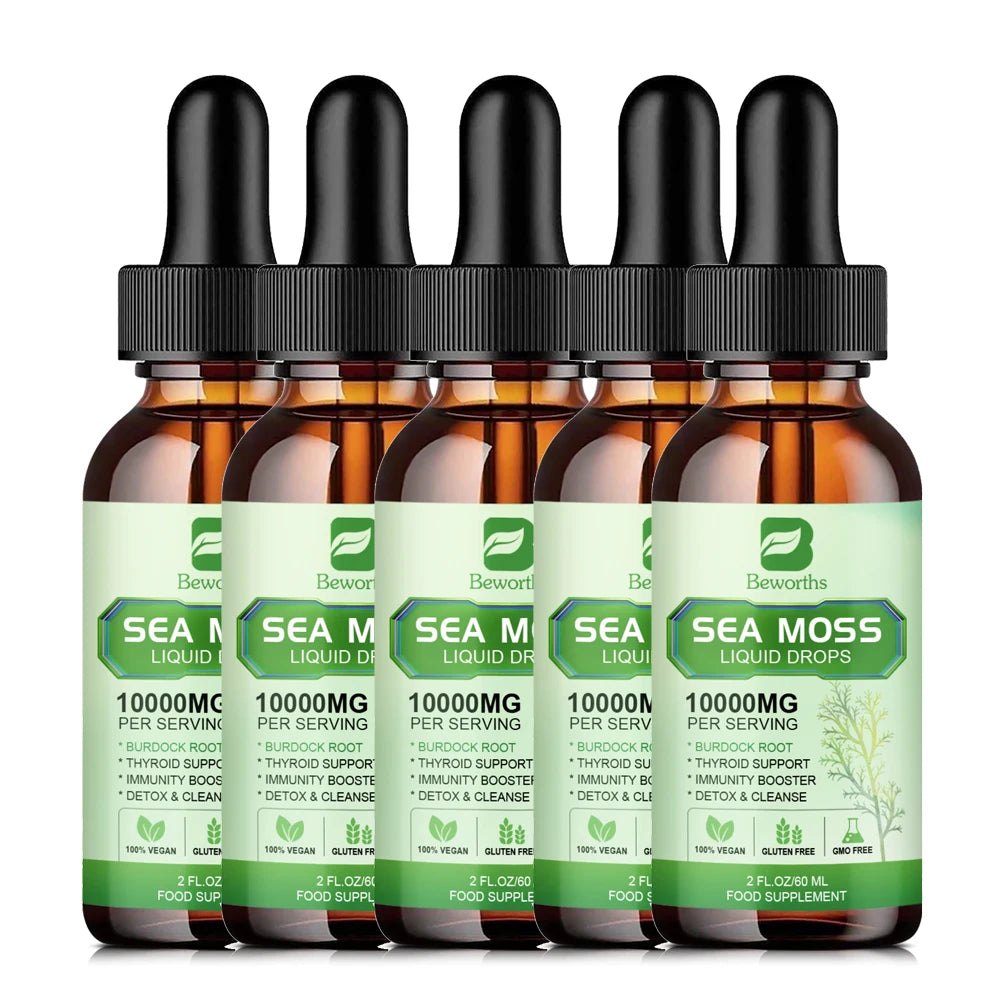 Organic Seamoss Drops with Burdock Root and Spirulina Support Immunity and Gut Health, Help Digestion Weight Management
