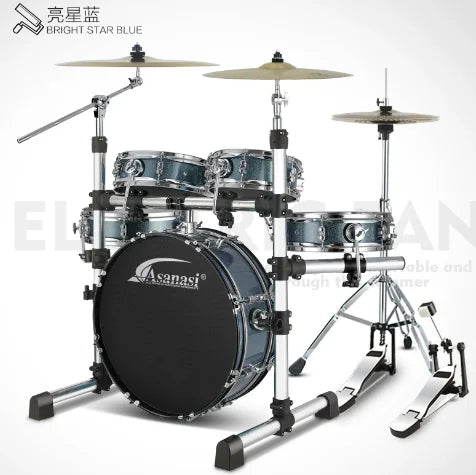 Portable Silent Drum Set with Double-sided Drum, 6-ply Maple and 4-ply Poplar Shells, Cymbals, and A Drum Chair Included