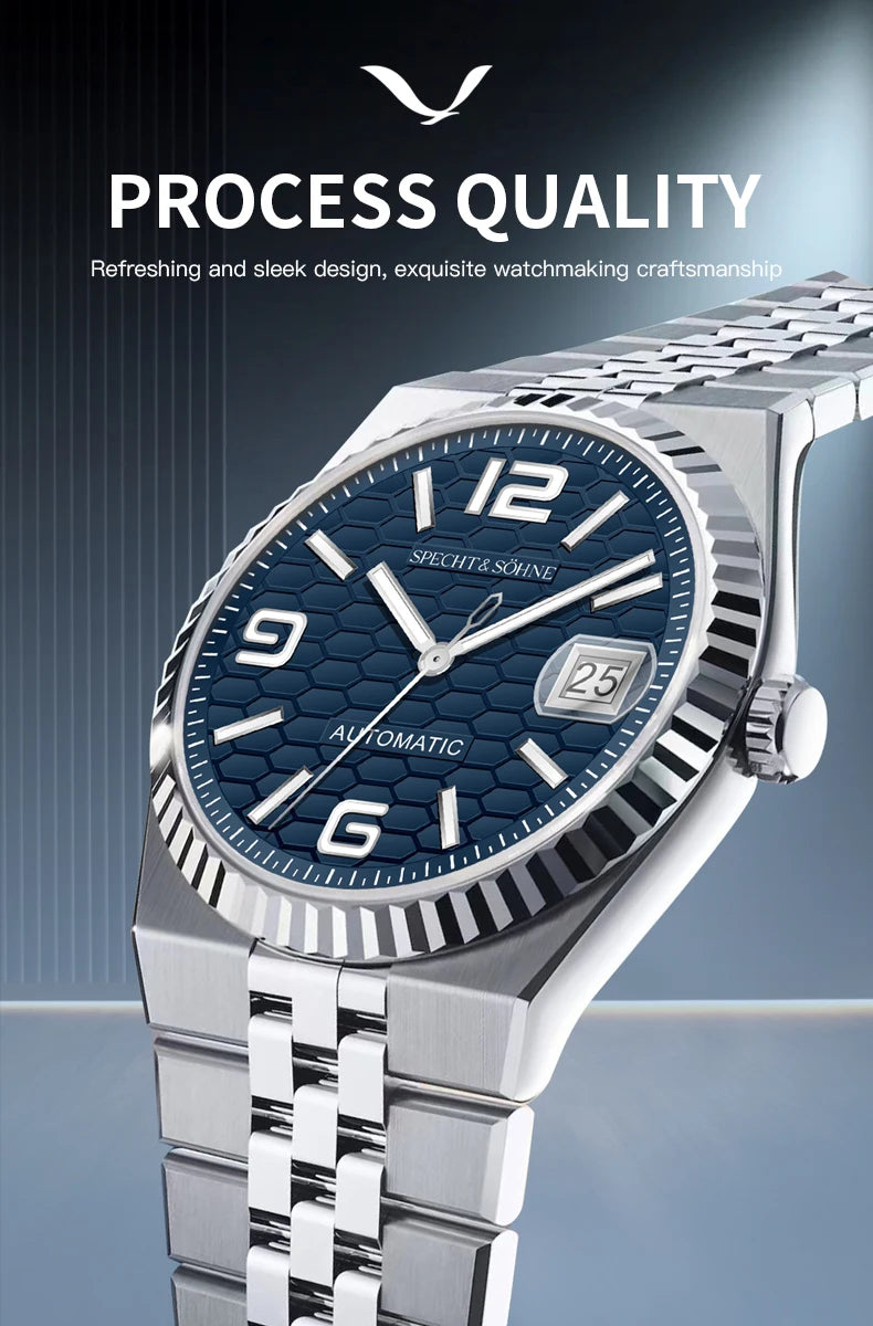 Specht & Söhne New Mens Watches Miyota 8215 Automatic Mechanical Wristwatches Stainless Steel Watch Relogio Masculino 37MM
