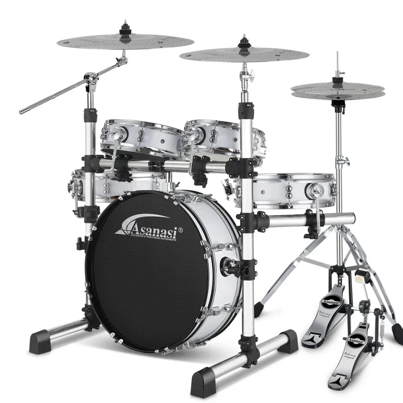 Portable Silent Drum Set with Double-sided Drum, 6-ply Maple and 4-ply Poplar Shells, Cymbals, and A Drum Chair Included
