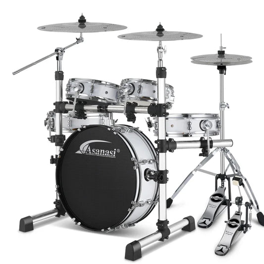 Portable Silent Drum Set with Double-sided Drum, 6-ply Maple and 4-ply Poplar Shells, Cymbals, and A Drum Chair Included