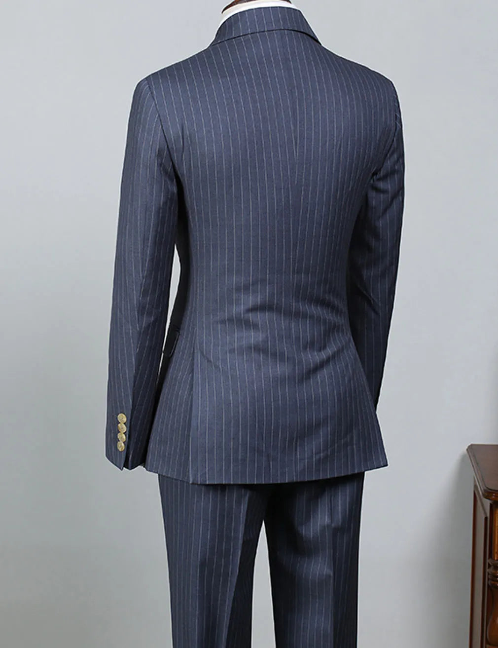 Stripe Men's Classic Business Suit Jacket Suit and Pants