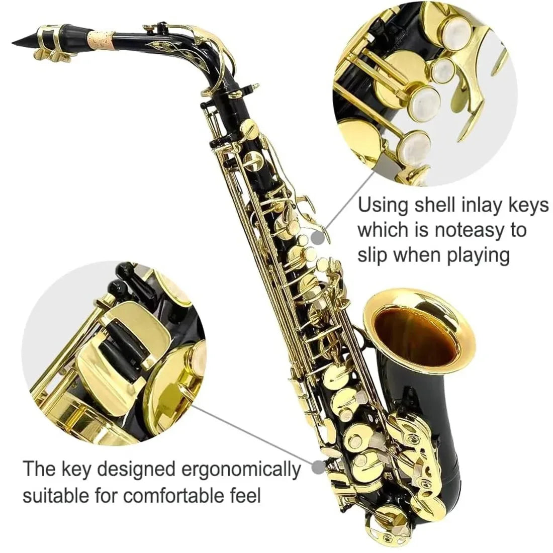 Black Golden Brass Body Saxophone Professional Woodwind Instrument Saxophone Complete Parts Set