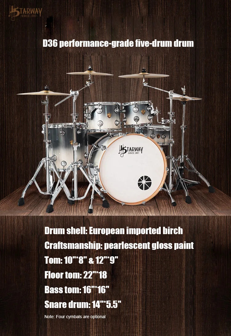 D36 Quality Drum set, 2 Colors Five Tambor and Four Cymbals Acoustic J Drum Sets