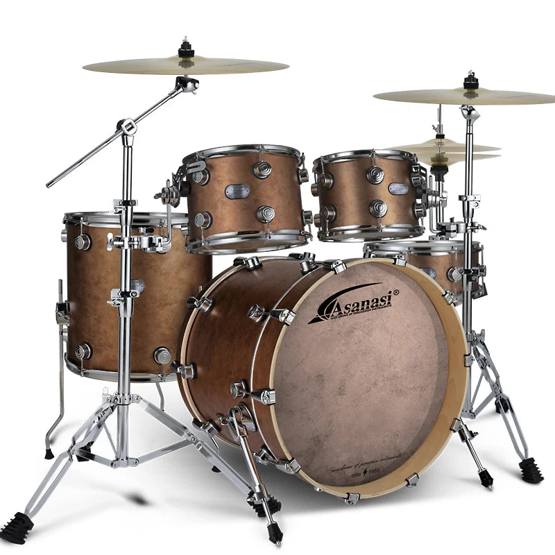 Drum Set with Multi-layer Birch Shells 5 Drums 3 Cymbals and Remo, Drum Skins with Bonus Cymbals