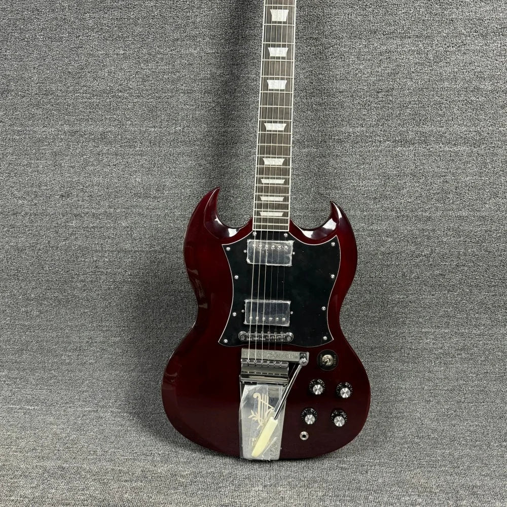 Free Shipping Dark Red SG Electric Guitar Rosewood Fingerboard HH Pickups Trapezoid Inlay Tuilp Tuners