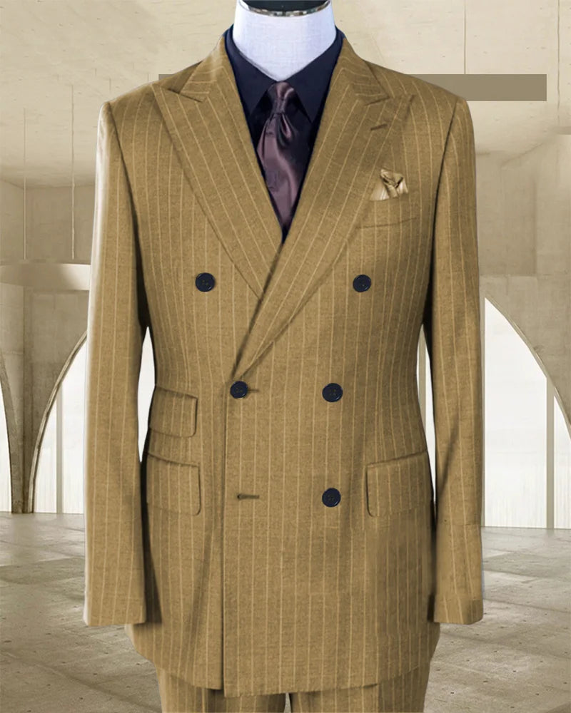 Stripe Men's Classic Business Suit Jacket Suit and Pants