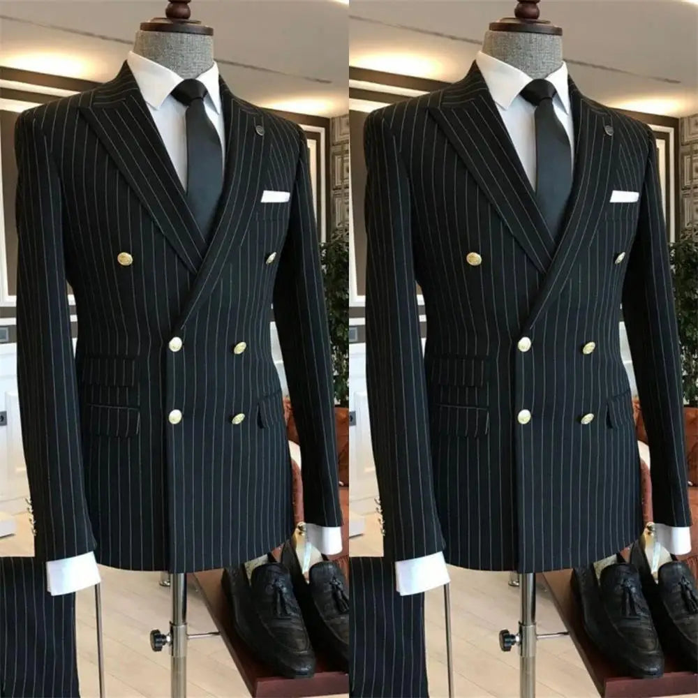Black striped men's 2 piece suit Striped suit pants Striped suit top business Blazers Tailor-made Suits