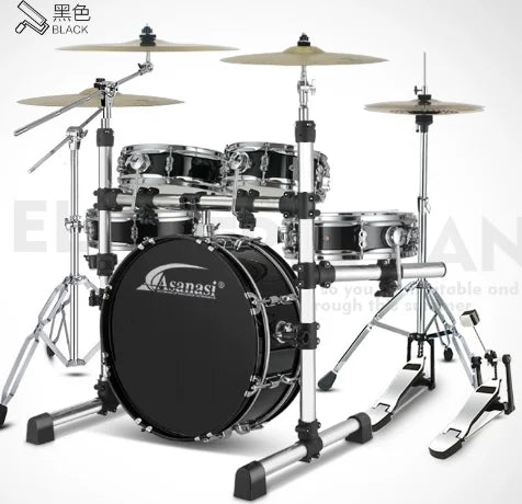 Portable Silent Drum Set with Double-sided Drum, 6-ply Maple and 4-ply Poplar Shells, Cymbals, and A Drum Chair Included