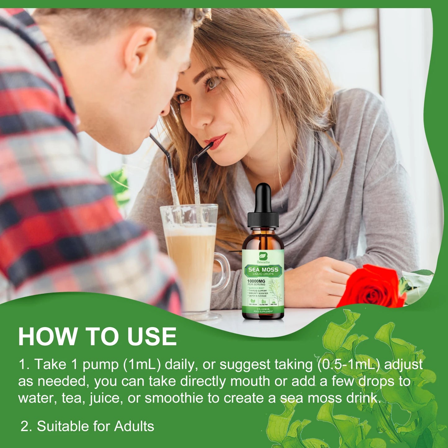 Organic Seamoss Drops with Burdock Root and Spirulina Support Immunity and Gut Health, Help Digestion Weight Management