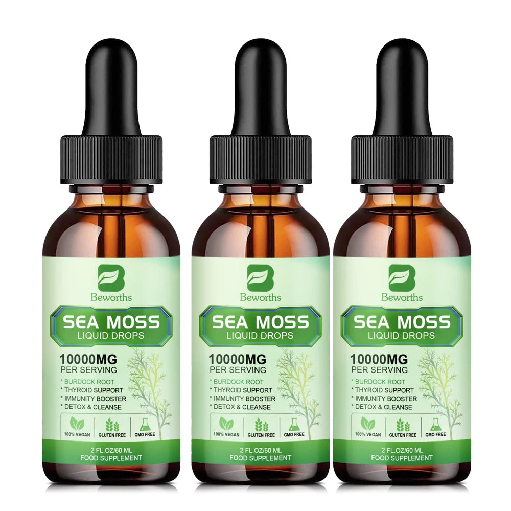 Organic Seamoss Drops with Burdock Root and Spirulina Support Immunity and Gut Health, Help Digestion Weight Management
