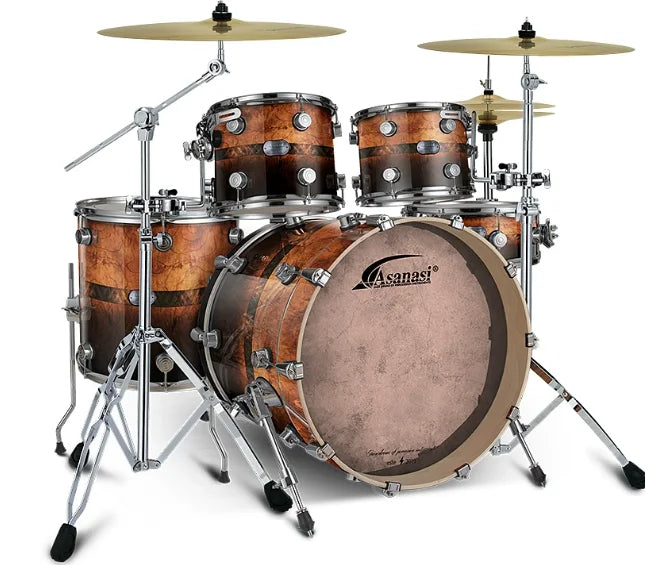 Drum Set with Multi-layer Birch Shells 5 Drums 3 Cymbals and Remo, Drum Skins with Bonus Cymbals