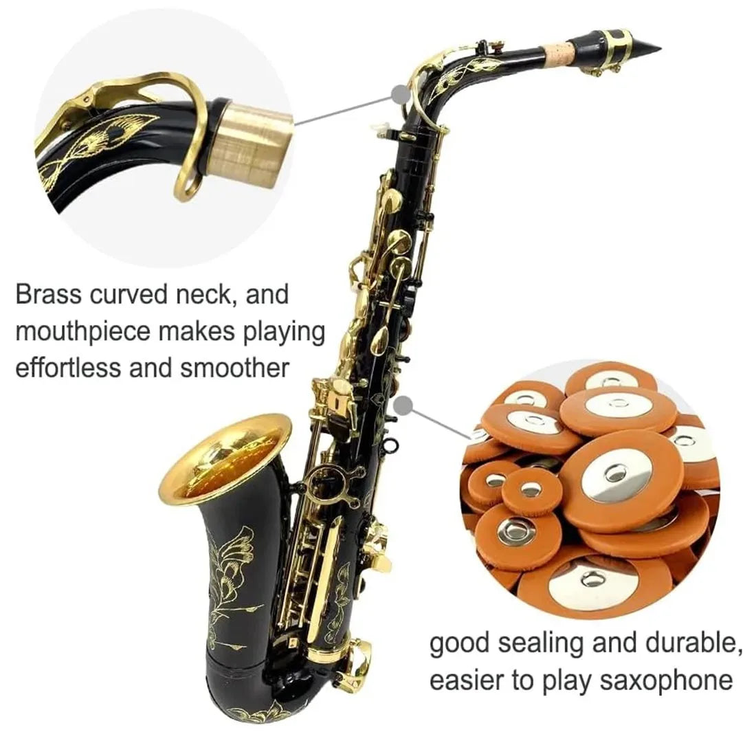 Black Golden Brass Body Saxophone Professional Woodwind Instrument Saxophone Complete Parts Set