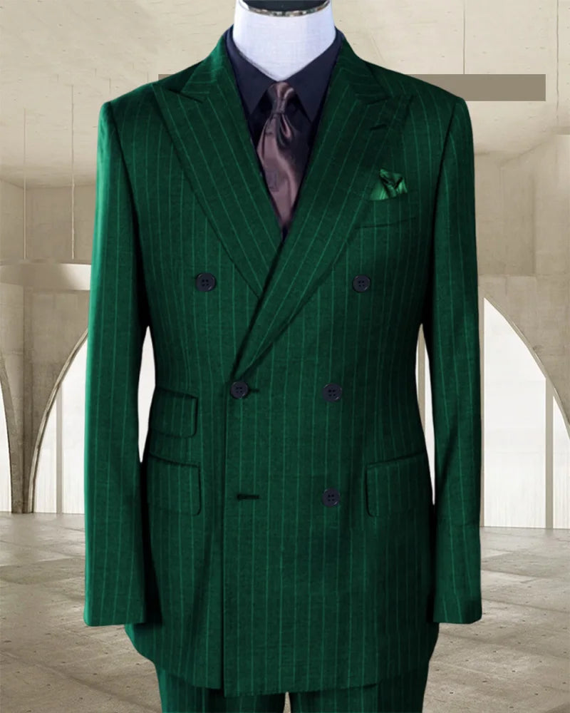 Stripe Men's Classic Business Suit Jacket Suit and Pants