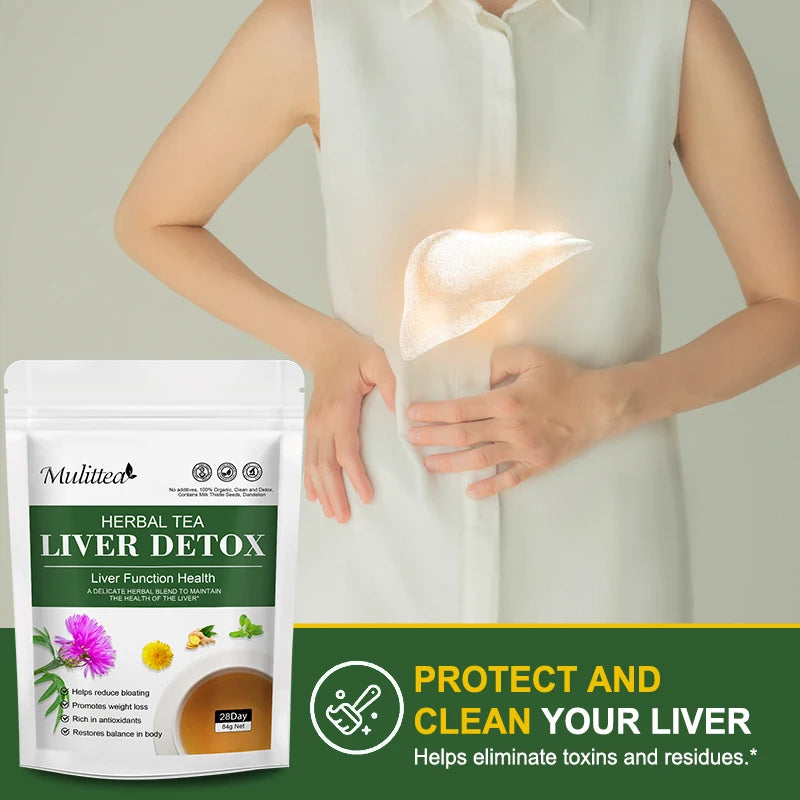 Mulittea Liver Detox Tea with Dandelion Root ,milk Thistle&Turmeric for Liver and Colon Cleanse Promote Metabolism