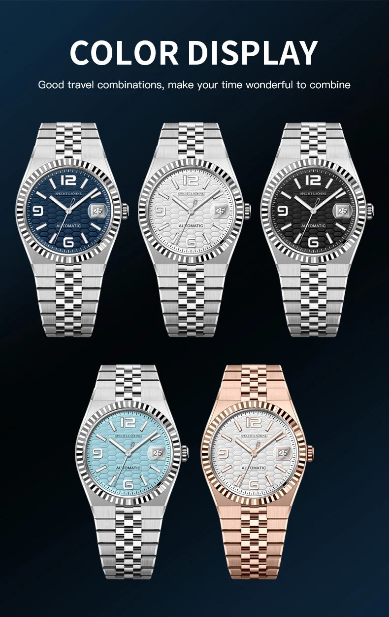 Specht & Söhne New Mens Watches Miyota 8215 Automatic Mechanical Wristwatches Stainless Steel Watch Relogio Masculino 37MM