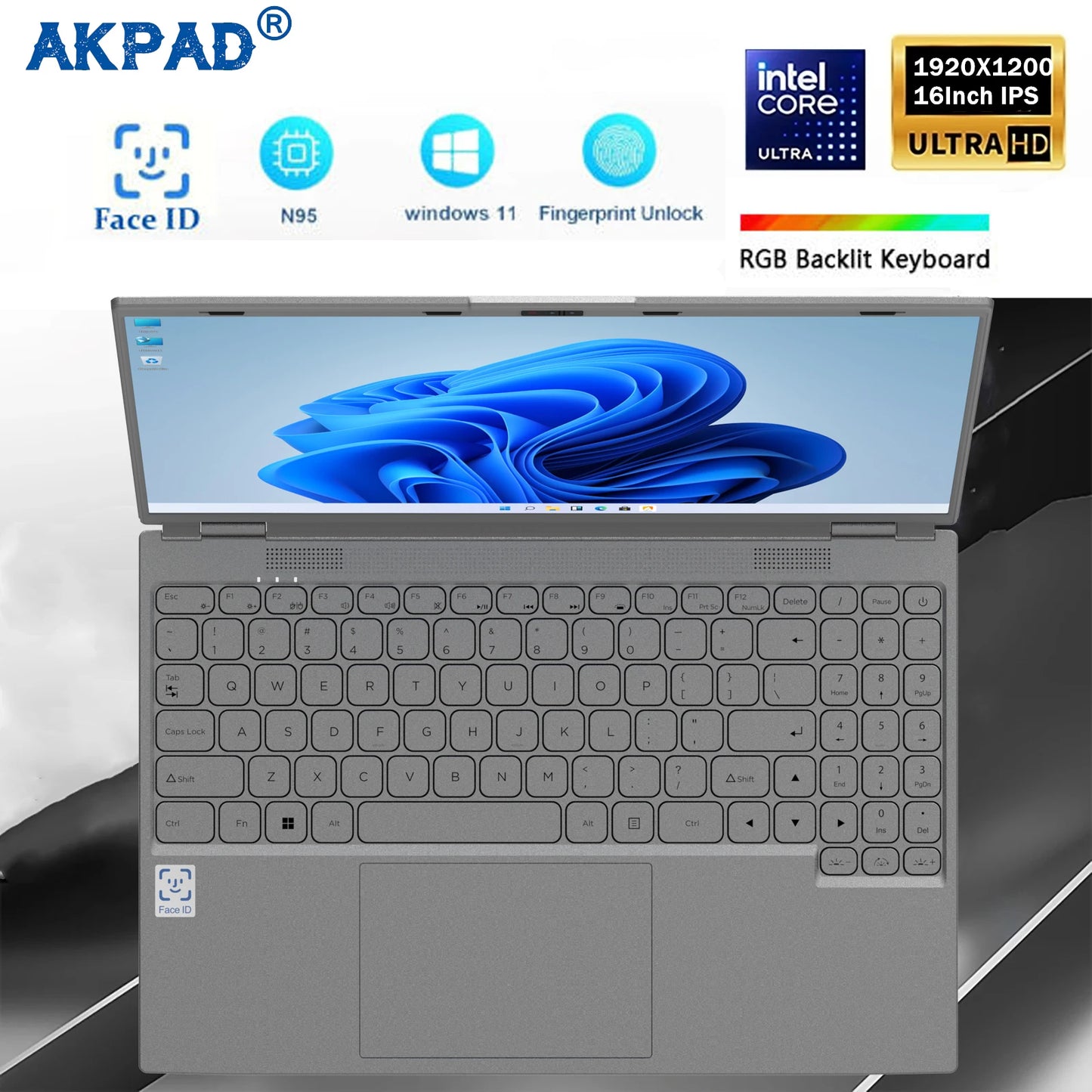 Face ID Laptop 16 Inch IPS Screen 16GB RAM 32GB Intel 11th N95 Netbook Windows 11 Pro