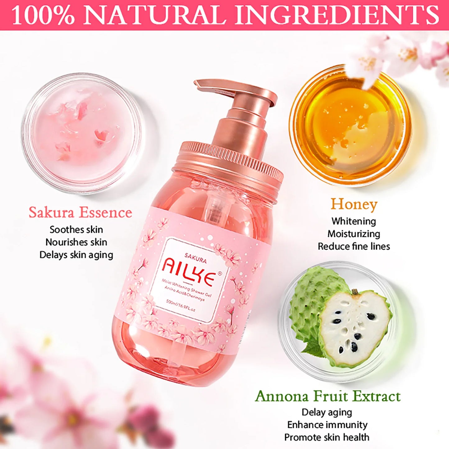 Natural Sakura Body Wash, Deep Clean Skin,