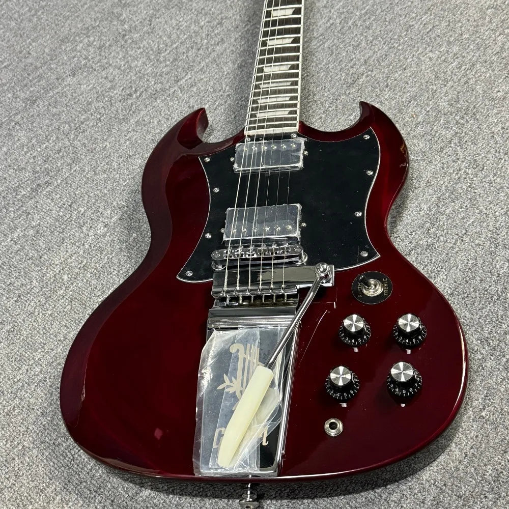 Free Shipping Dark Red SG Electric Guitar Rosewood Fingerboard HH Pickups Trapezoid Inlay Tuilp Tuners