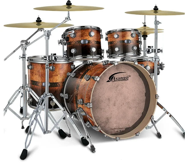 Drum Set with Multi-layer Birch Shells 5 Drums 3 Cymbals and Remo, Drum Skins with Bonus Cymbals