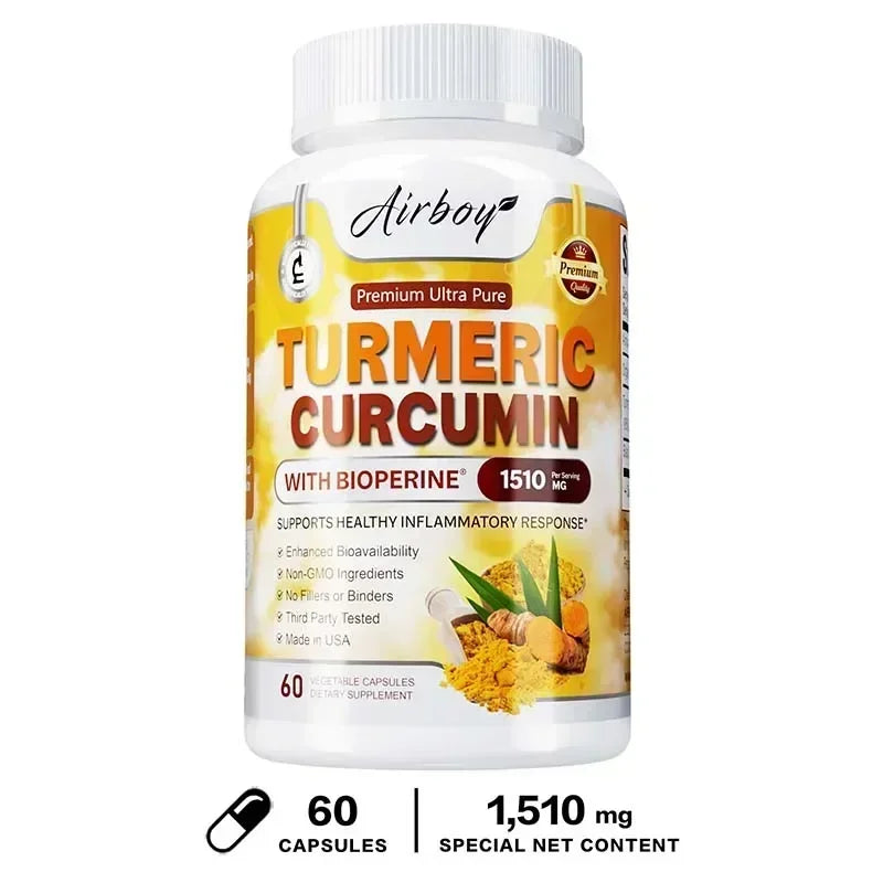 Turmeric Curcumin Capsules - Support Joints, Digestive Health, Enhance The Immune System, Promote Digestion and Absorption Vegan