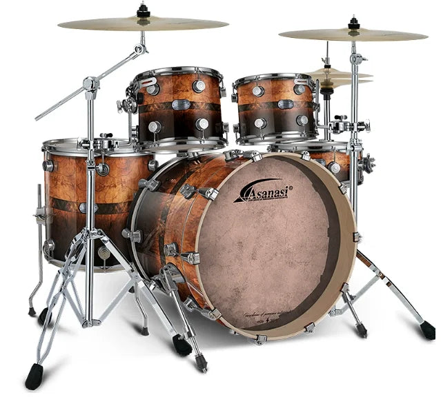 Drum Set with Multi-layer Birch Shells 5 Drums 3 Cymbals and Remo, Drum Skins with Bonus Cymbals