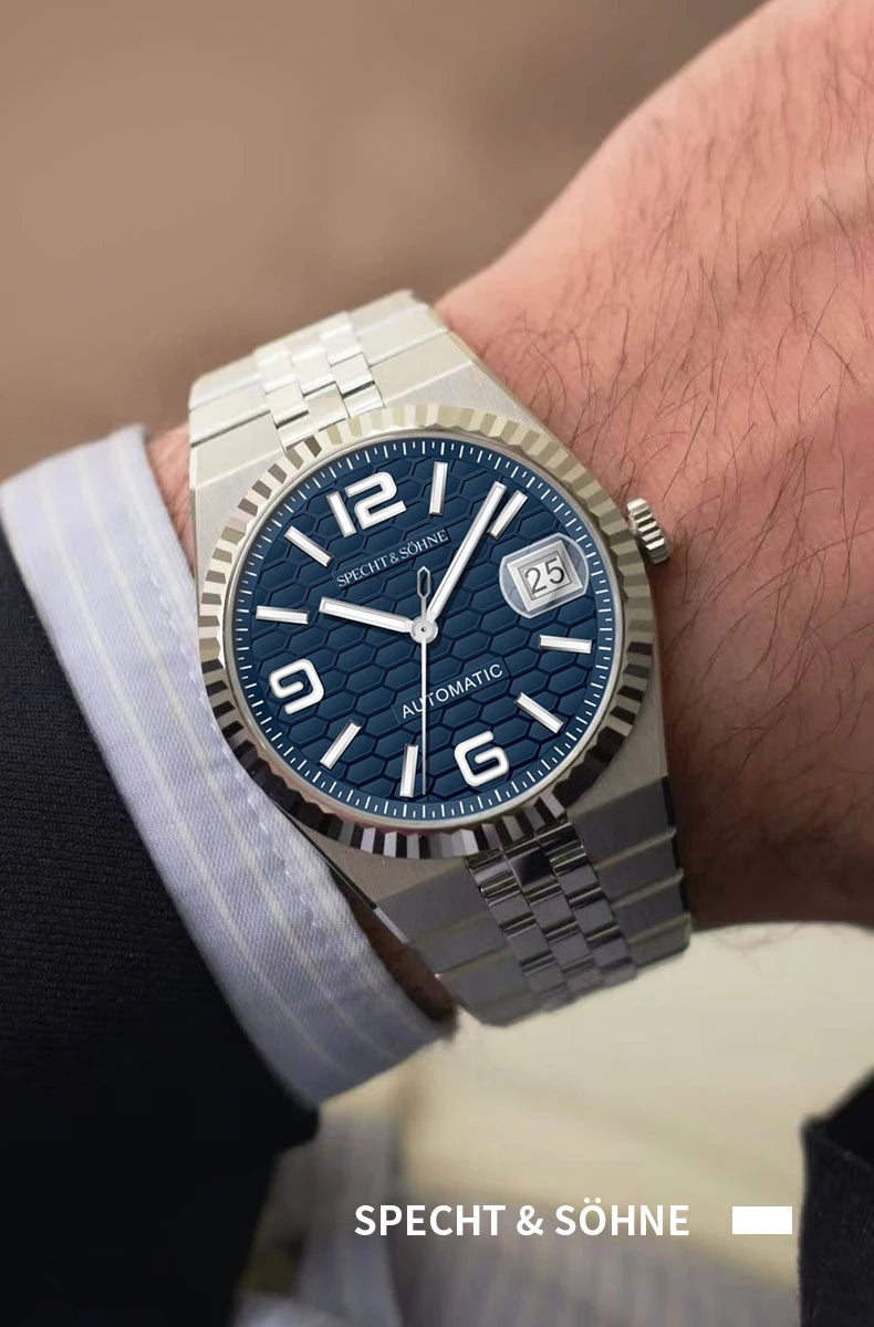 Specht & Söhne New Mens Watches Miyota 8215 Automatic Mechanical Wristwatches Stainless Steel Watch Relogio Masculino 37MM