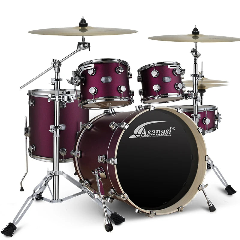 Drum Set with Multi-layer Birch Shells 5 Drums 3 Cymbals and Remo, Drum Skins with Bonus Cymbals