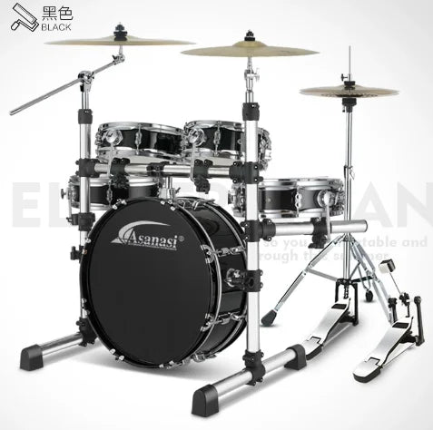 Portable Silent Drum Set with Double-sided Drum, 6-ply Maple and 4-ply Poplar Shells, Cymbals, and A Drum Chair Included