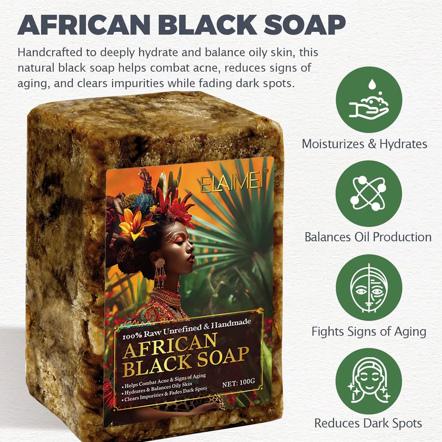Raw African Black Soap for Oily Skin, Dark Spots