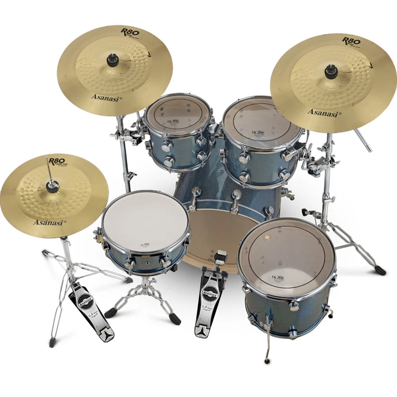 Drum Set with Multi-layer Birch Shells 5 Drums 3 Cymbals and Remo, Drum Skins with Bonus Cymbals