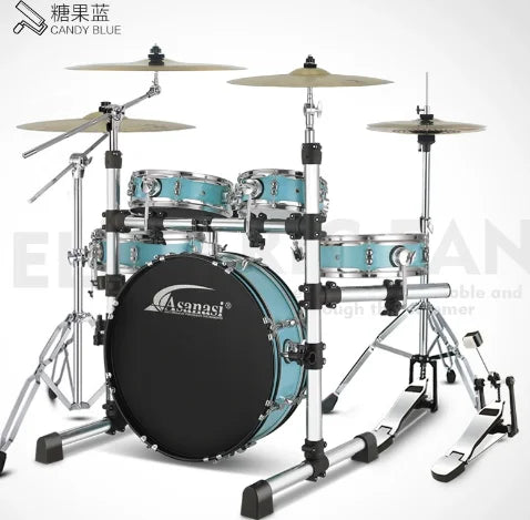 Portable Silent Drum Set with Double-sided Drum, 6-ply Maple and 4-ply Poplar Shells, Cymbals, and A Drum Chair Included