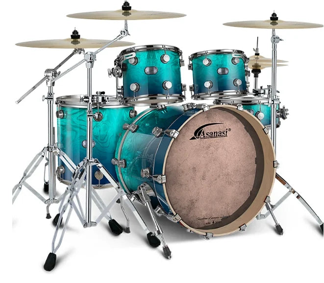 Drum Set with Multi-layer Birch Shells 5 Drums 3 Cymbals and Remo, Drum Skins with Bonus Cymbals