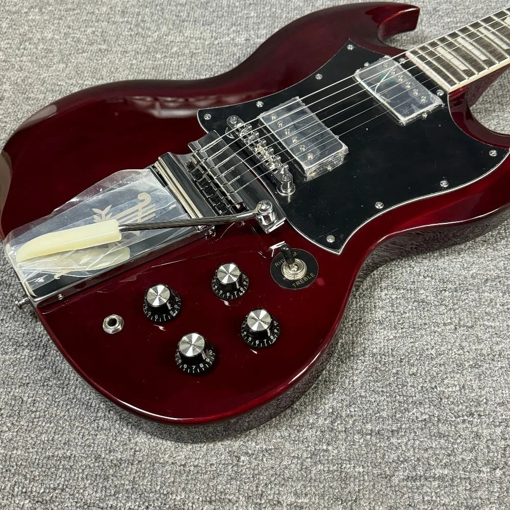 Free Shipping Dark Red SG Electric Guitar Rosewood Fingerboard HH Pickups Trapezoid Inlay Tuilp Tuners