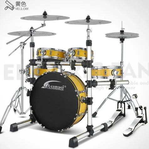 Portable Silent Drum Set with Double-sided Drum, 6-ply Maple and 4-ply Poplar Shells, Cymbals, and A Drum Chair Included