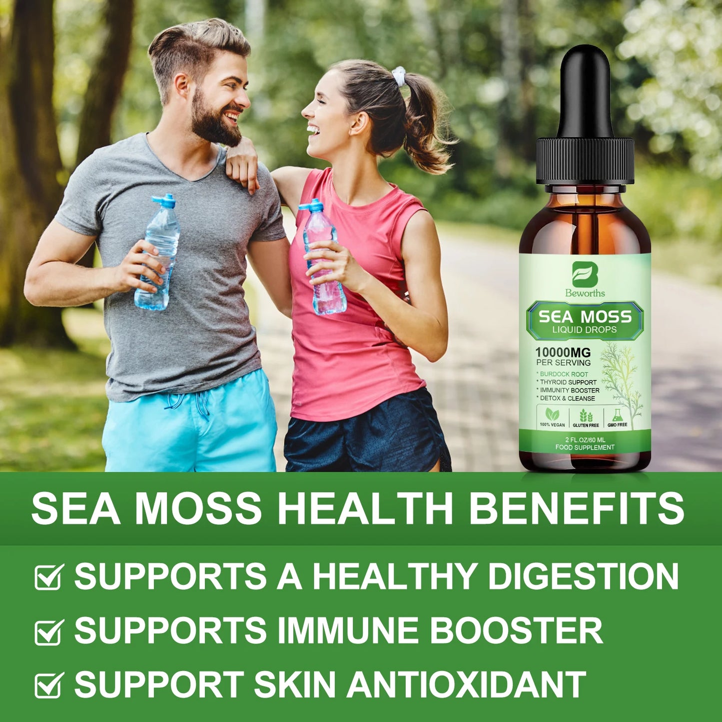 Organic Seamoss Drops with Burdock Root and Spirulina Support Immunity and Gut Health, Help Digestion Weight Management
