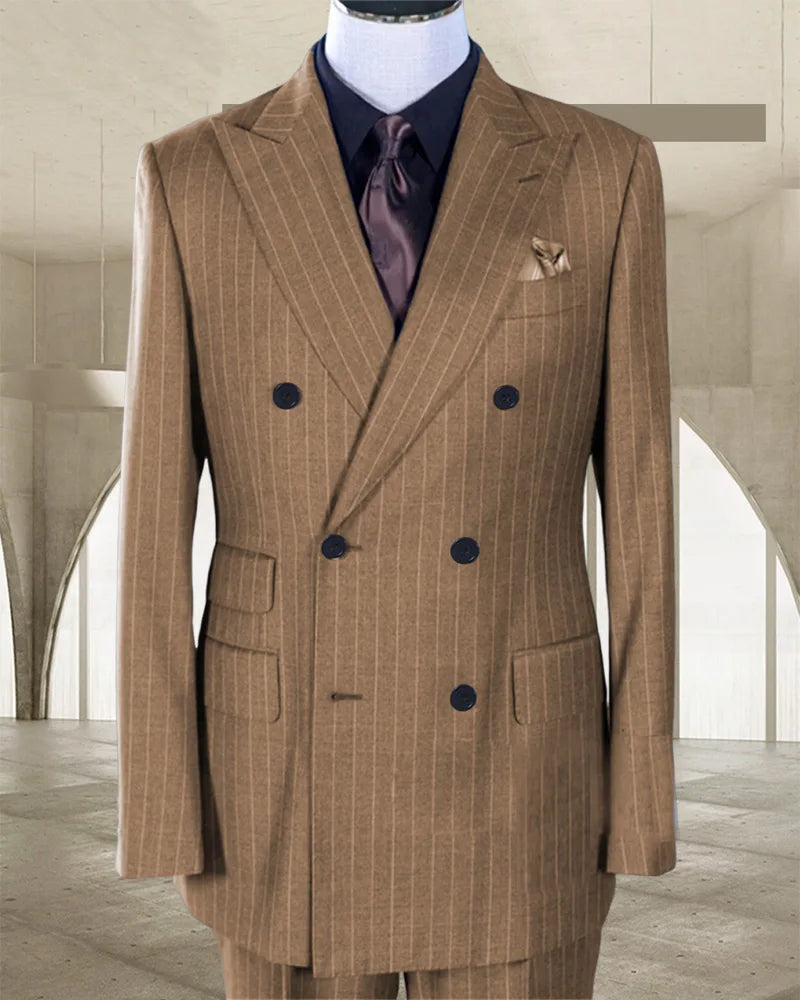 Stripe Men's Classic Business Suit Jacket Suit and Pants