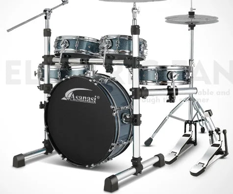 Portable Silent Drum Set with Double-sided Drum, 6-ply Maple and 4-ply Poplar Shells, Cymbals, and A Drum Chair Included
