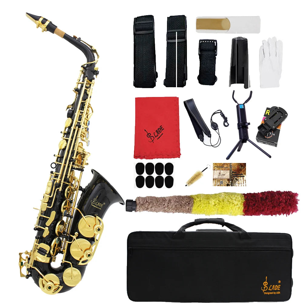 Black Golden Brass Body Saxophone Professional Woodwind Instrument Saxophone Complete Parts Set